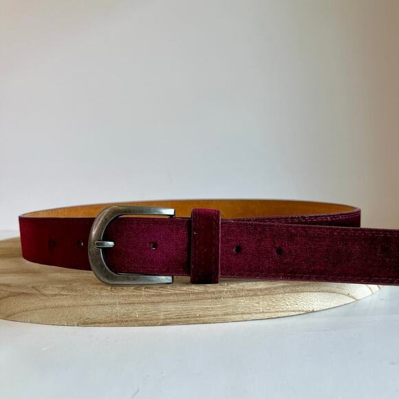 Handmade Genuine Leather Jewel Tone Velvet Lined Silver Buckle Belt Size Large - Picture 1 of 11
